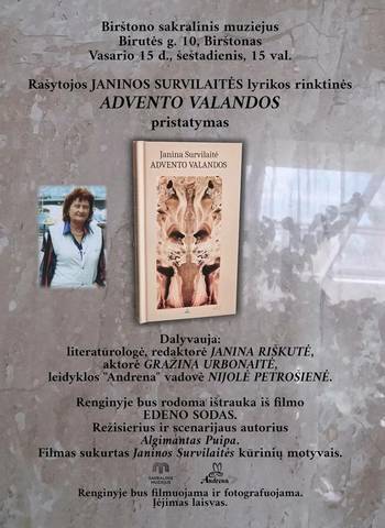 Rakstnieces Janīnas Survilaites dzejas krājuma "Adventes stundas" prezentācija