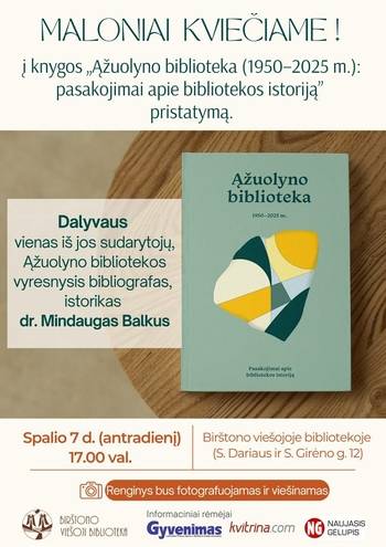 Knygos „Ąžuolyno biblioteka (1950–2025 m.): pasakojimai apie bibliotekos istoriją“ pristatymas 