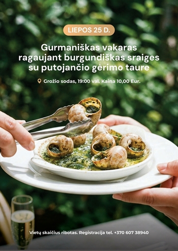 Gourmet evening tasting Burgundian snails with a glass of sparkling wine